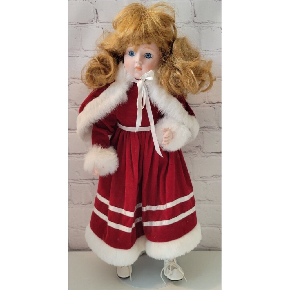 Heritage Mint Collection Jennifer Doll Red Velvet Dress 16” Christmas 1988 Stand